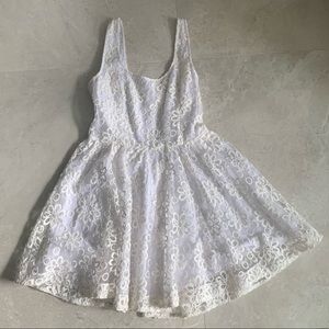 White Skater Dress with Flower Detailing